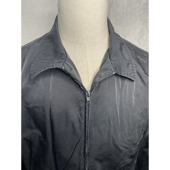 Guess Mens Full Zip Jacket Sz Large Black Zipper Pockets Lined Button Cuffs - Picture 2 of 9
